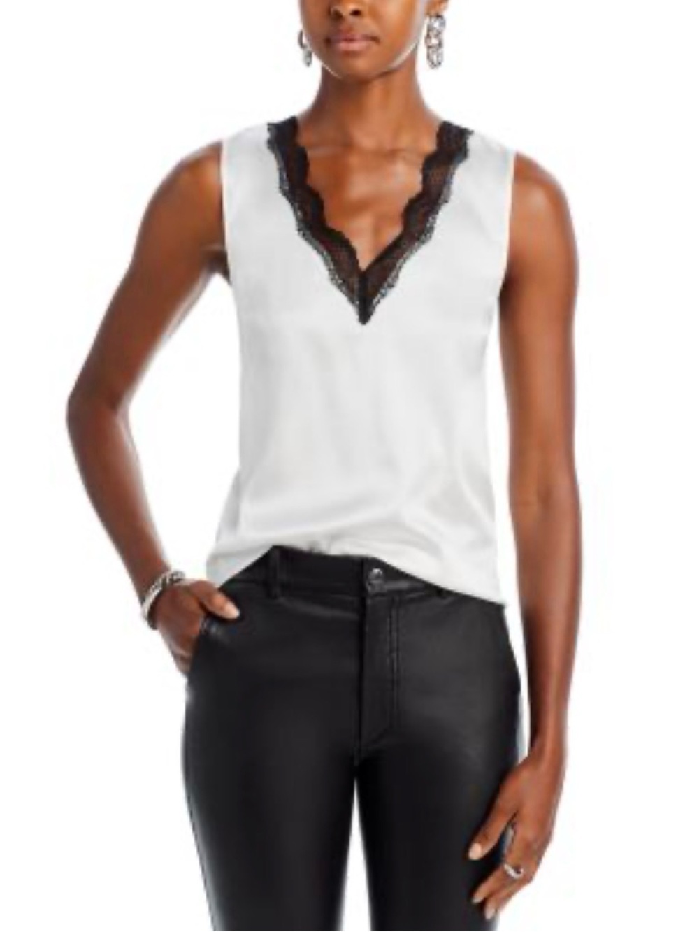Generation Love beige Sleeveless Silk-Feel V-Neck Top with Black Lace XS NWOT